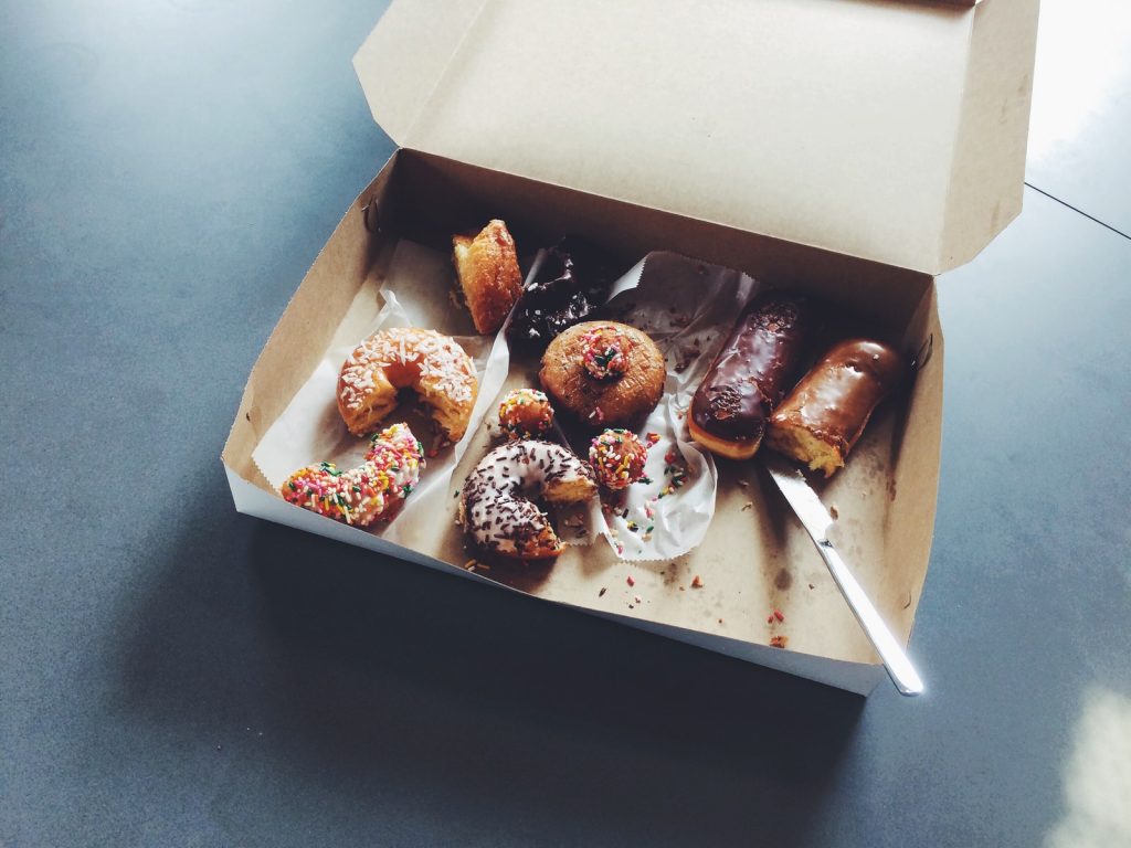 doughnuts on box junk food sleep