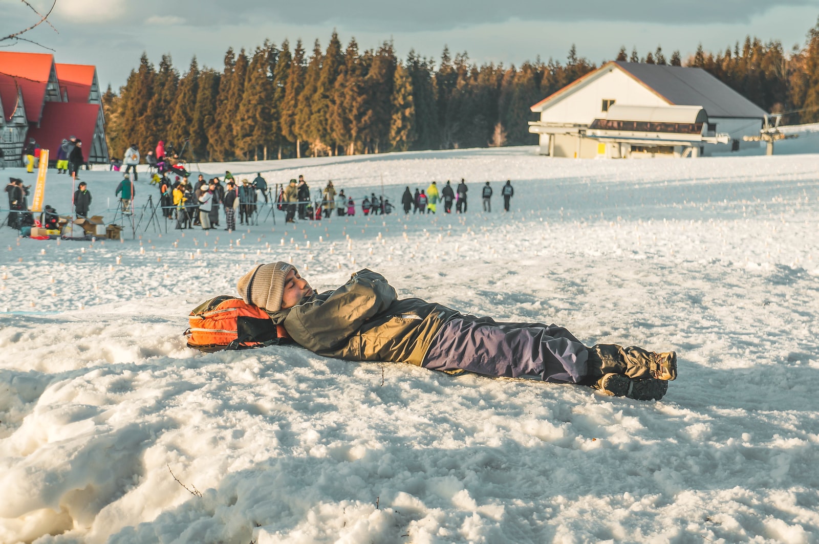 man napping on snow