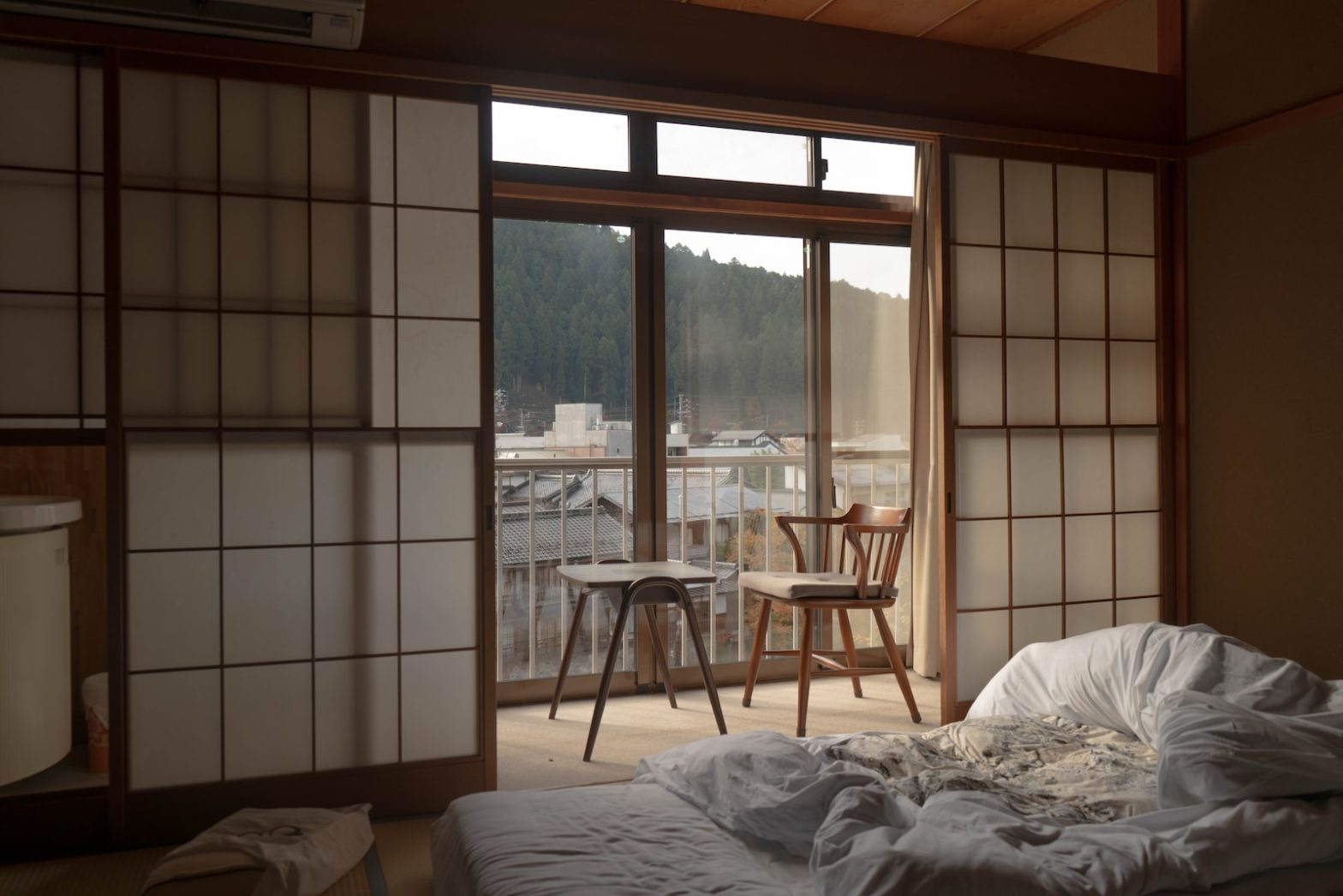 brown wooden framed glass door japanese futon