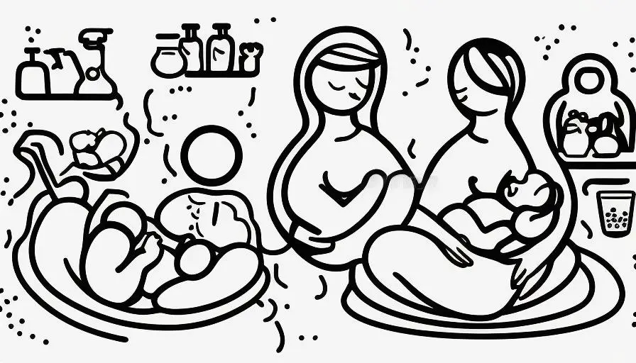 Does Sleeping Position Affect Milk Supply 4 An image showcasing a breastfeeding mother in different sleeping positions, surrounded by visual representations of various factors that affect milk supply, such as stress, hydration, and diet