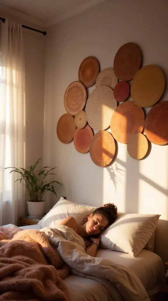 15 Serene Wooden Disc Wall Arrangements For Bedrooms 12 artistic wooden disc decor