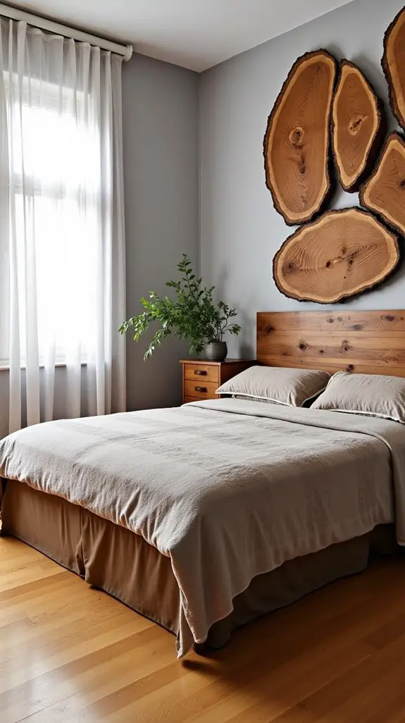 12 Raw Wood Disc Wall Art For Serene Bedrooms 4 bark edges enhance decor
