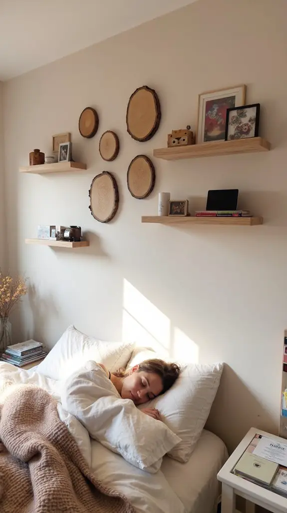 11 Best Natural Wood Slice Gallery Wall Ideas 11 floating shelves with style