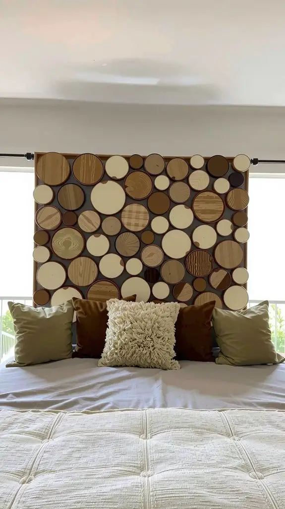 geometric wood slice headboard