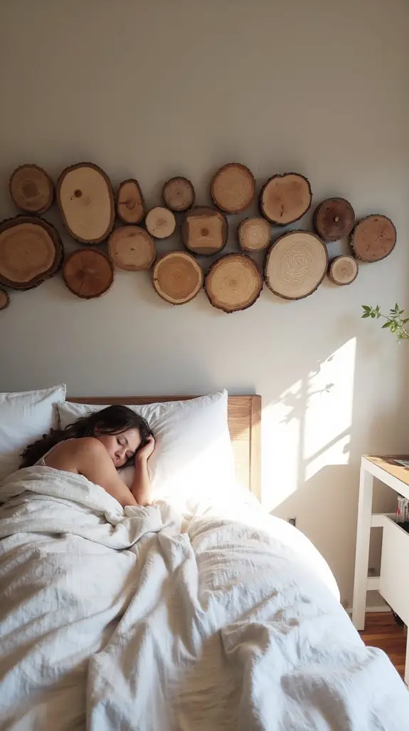 horizontal wood slice display