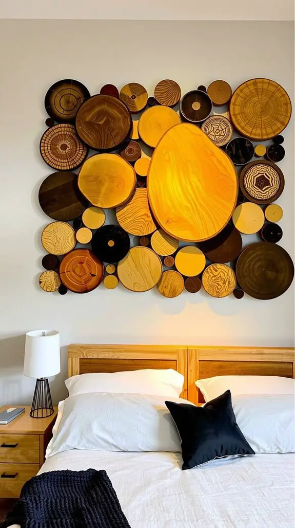 layered wooden disc display