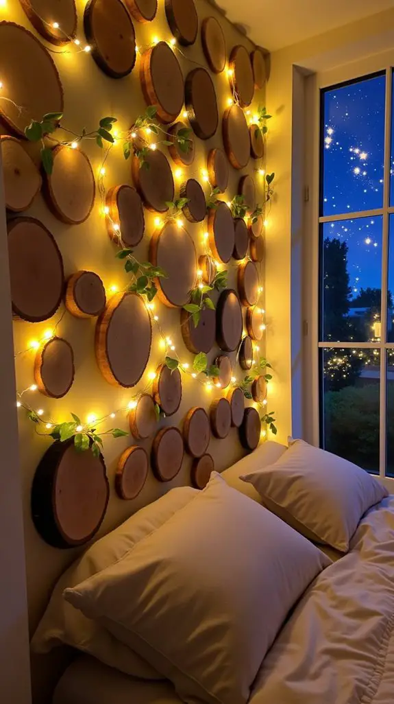 10 Natural Wood Slice Gallery Ideas For Walls 7 magical ambiance with string lights