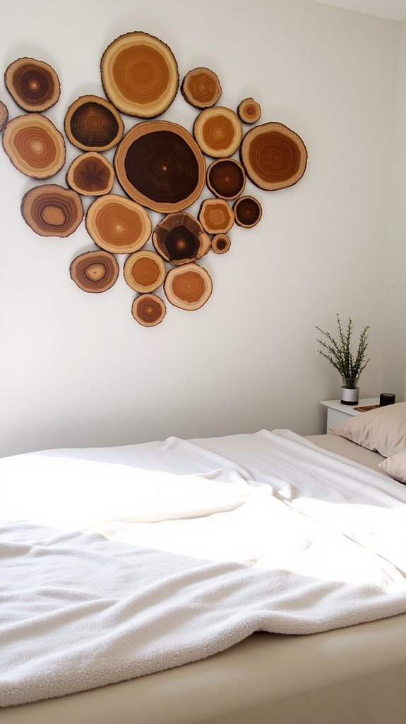 monochromatic wood slice decor