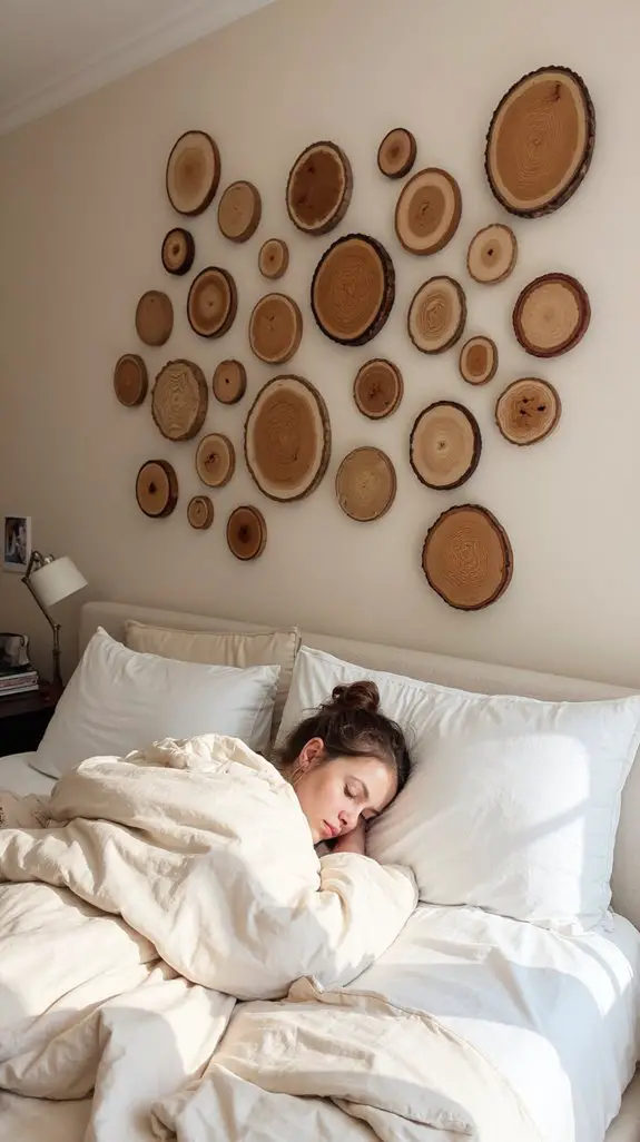 11 Best Natural Wood Slice Gallery Wall Ideas 4 monochromatic wood wall decor
