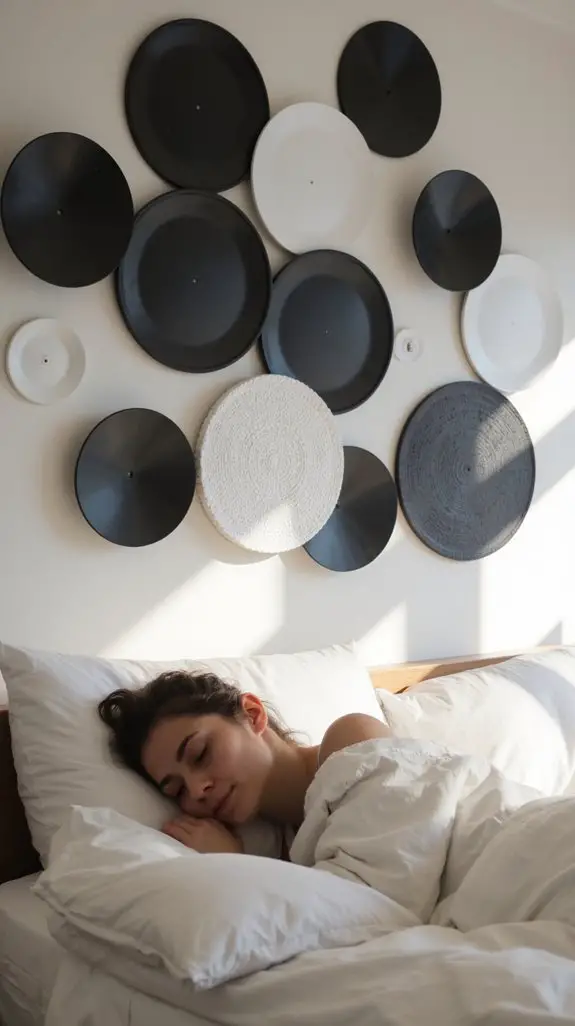 15 Serene Wooden Disc Wall Arrangements For Bedrooms 3 monochrome circular disc decor