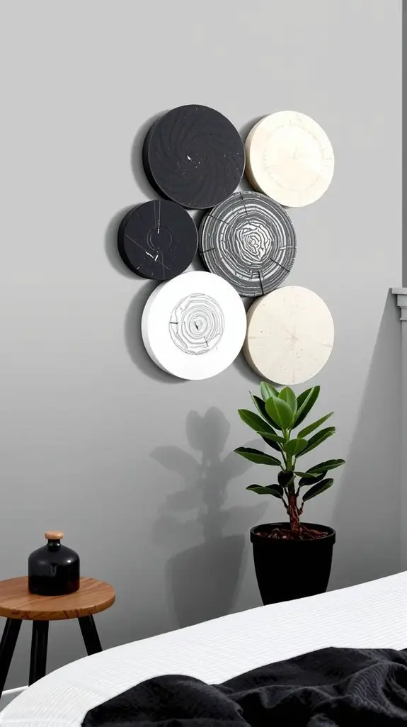 monochrome wooden disc decor