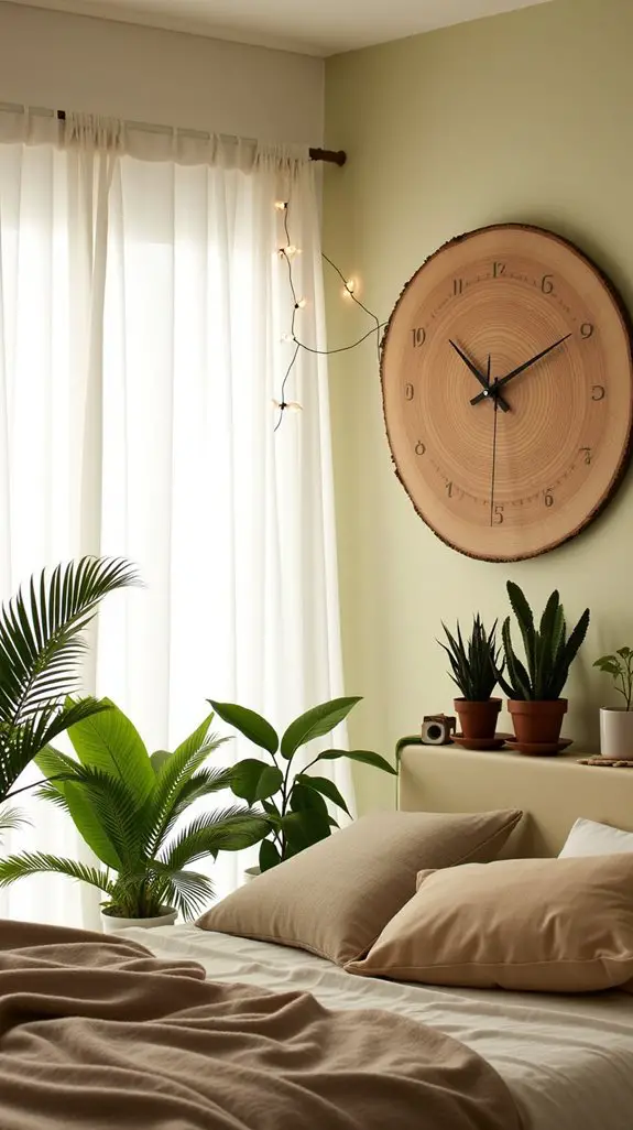 10 Serene Wood Slice Art Ideas For Bedrooms 10 rustic natural wall clock