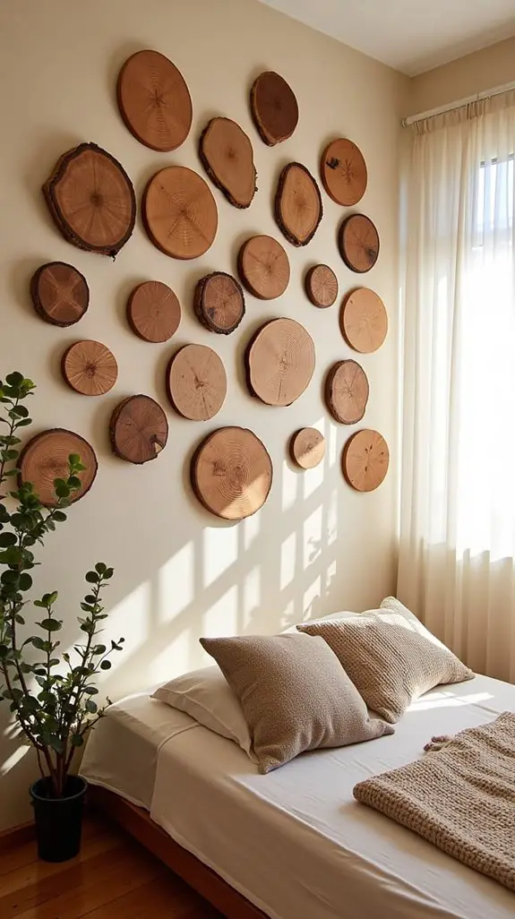 12 Raw Wood Disc Wall Art For Serene Bedrooms 2 rustic wood disc decor