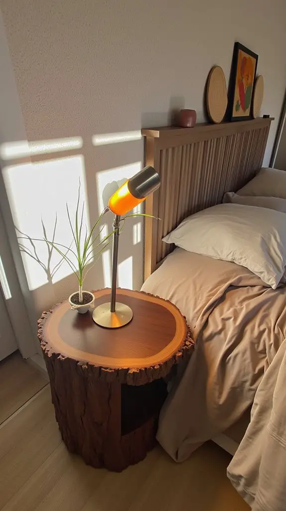 10 Serene Wood Slice Art Ideas For Bedrooms 7 rustic wood slice nightstands