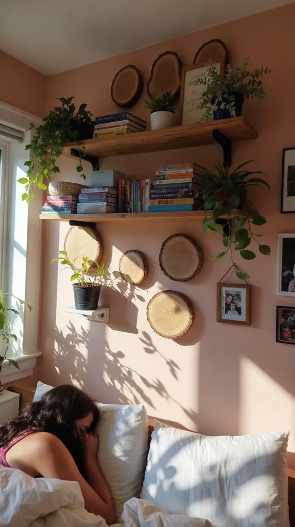 rustic wood slice shelves