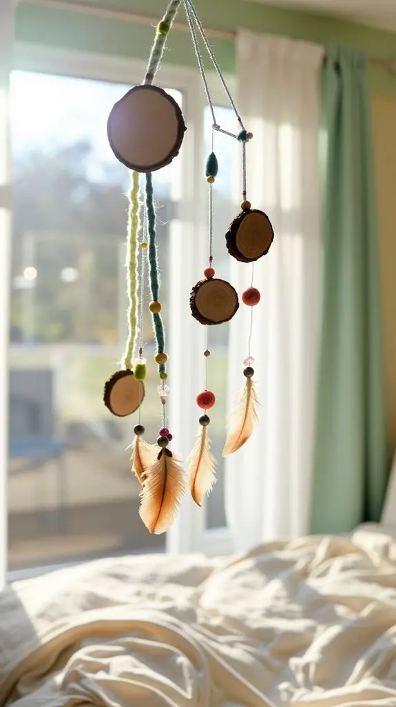 10 Serene Wood Slice Art Ideas For Bedrooms 5 whimsical wood slice mobile