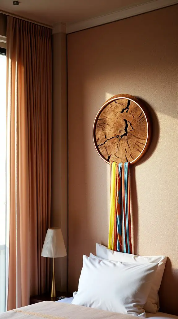 12 Raw Wood Disc Wall Art For Serene Bedrooms 10 wood metal fabric fusion